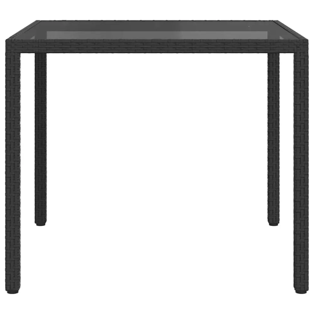 Mesa de jardim 90x90x75 cm vidro temperado e vime PE preto