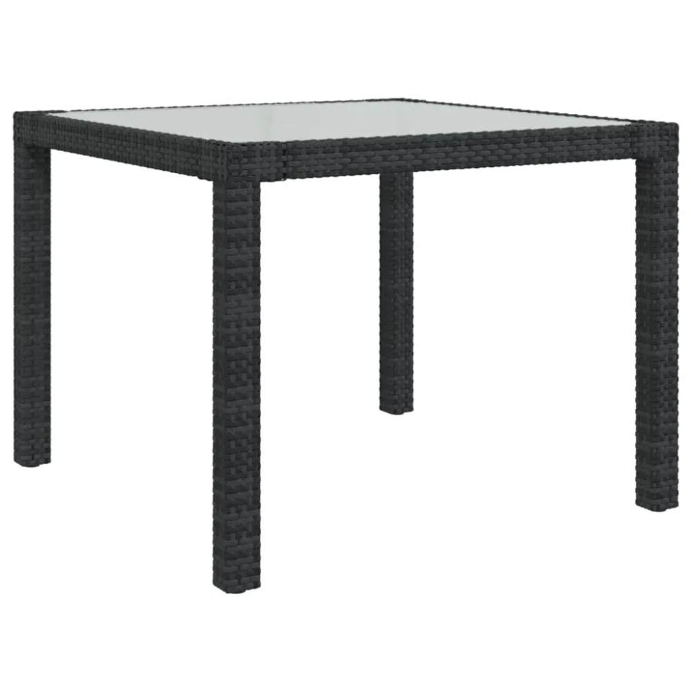 Mesa de jardim 90x90x75 cm vidro temperado e vime PE preto