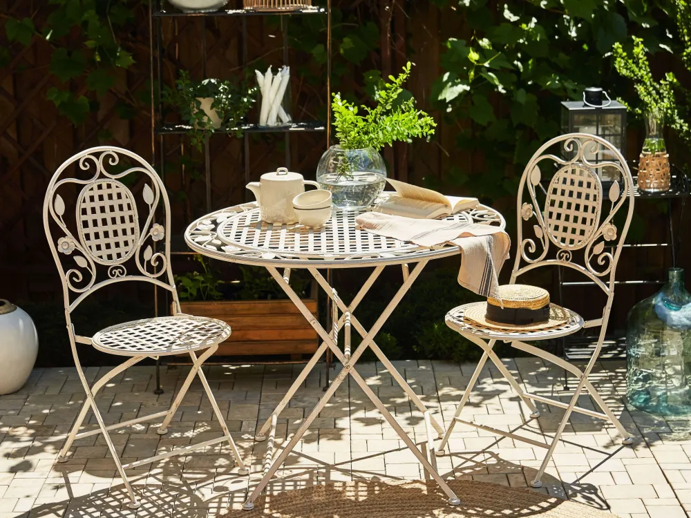 Mesa de varanda em metálico branco creme ø 90 cm BIVIO