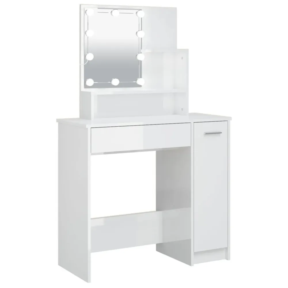 Toucador com LEDs 86,5x35x136 cm branco cintilante