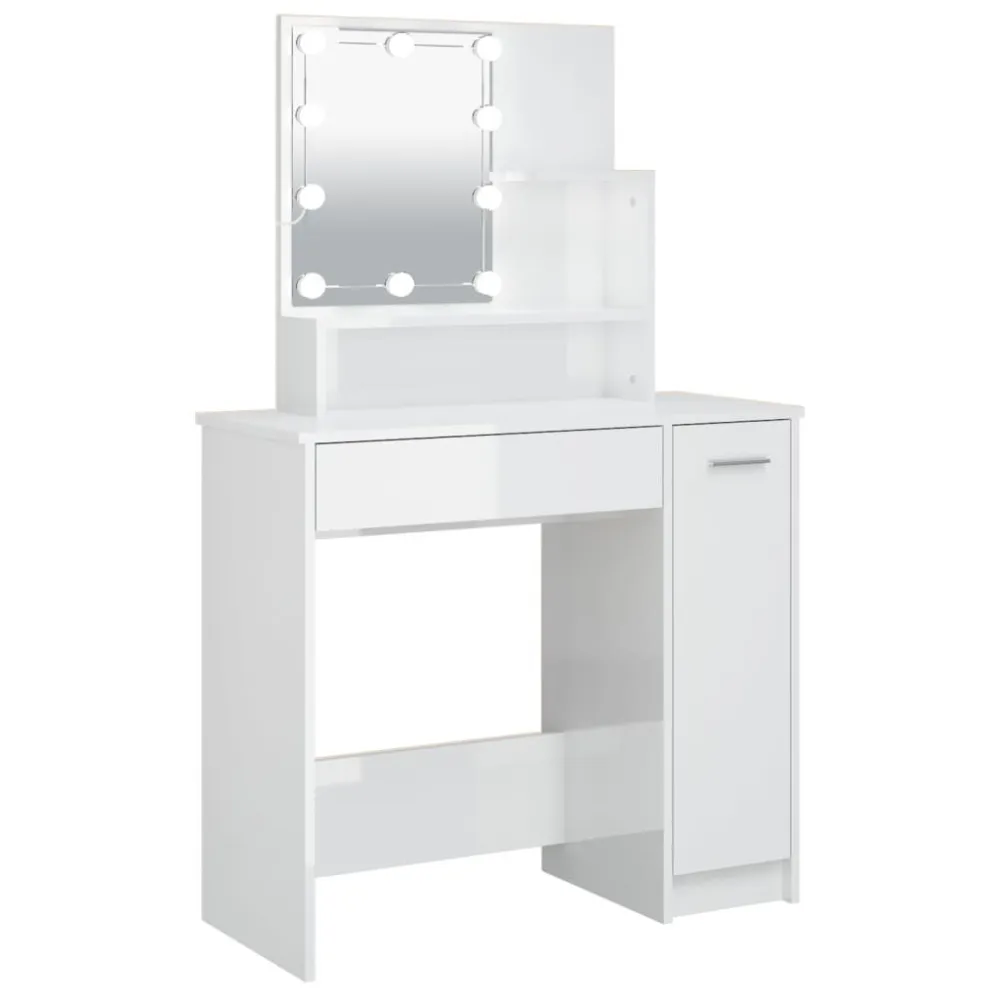 Toucador com LEDs 86,5x35x136 cm branco cintilante