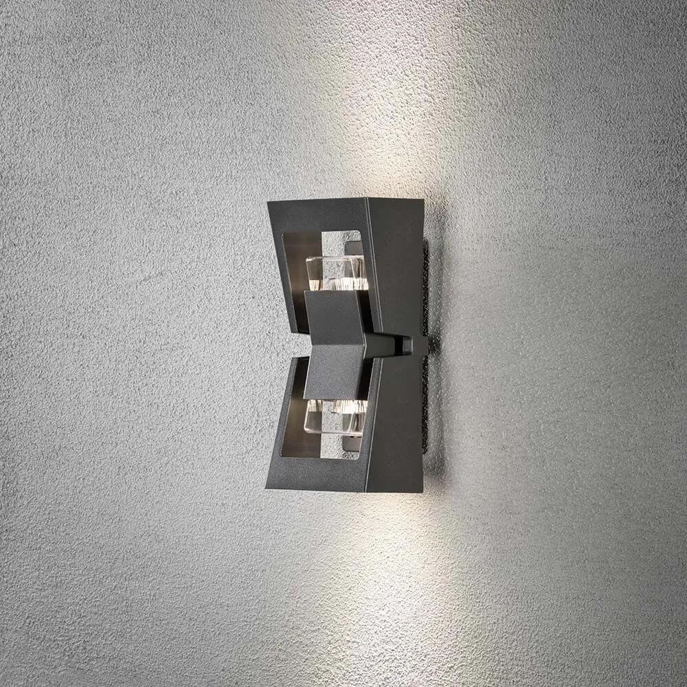 Antracite de lâmpada de parede externa POTENTUS, vidro acrílico transparente