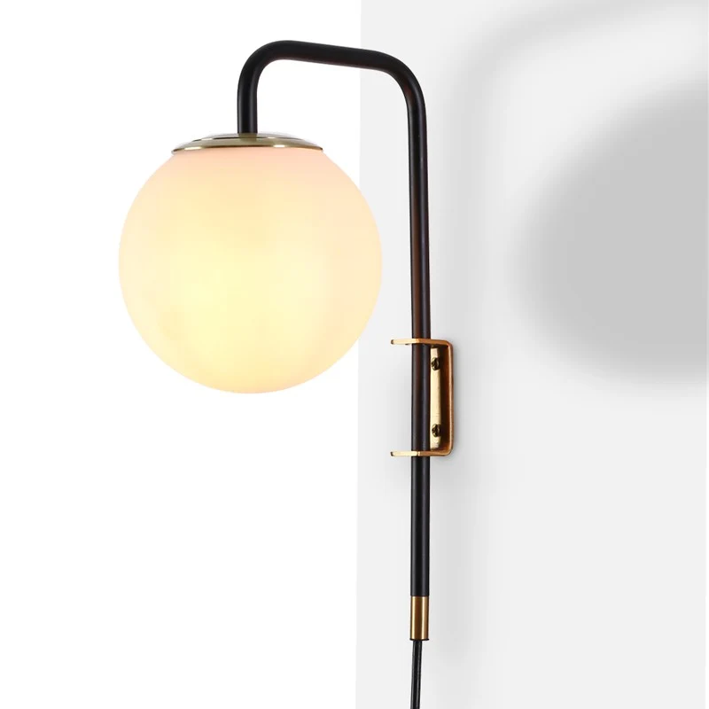 Aplique de parede esfera de cristal com cabo e ficha "Bilsen" - E27
