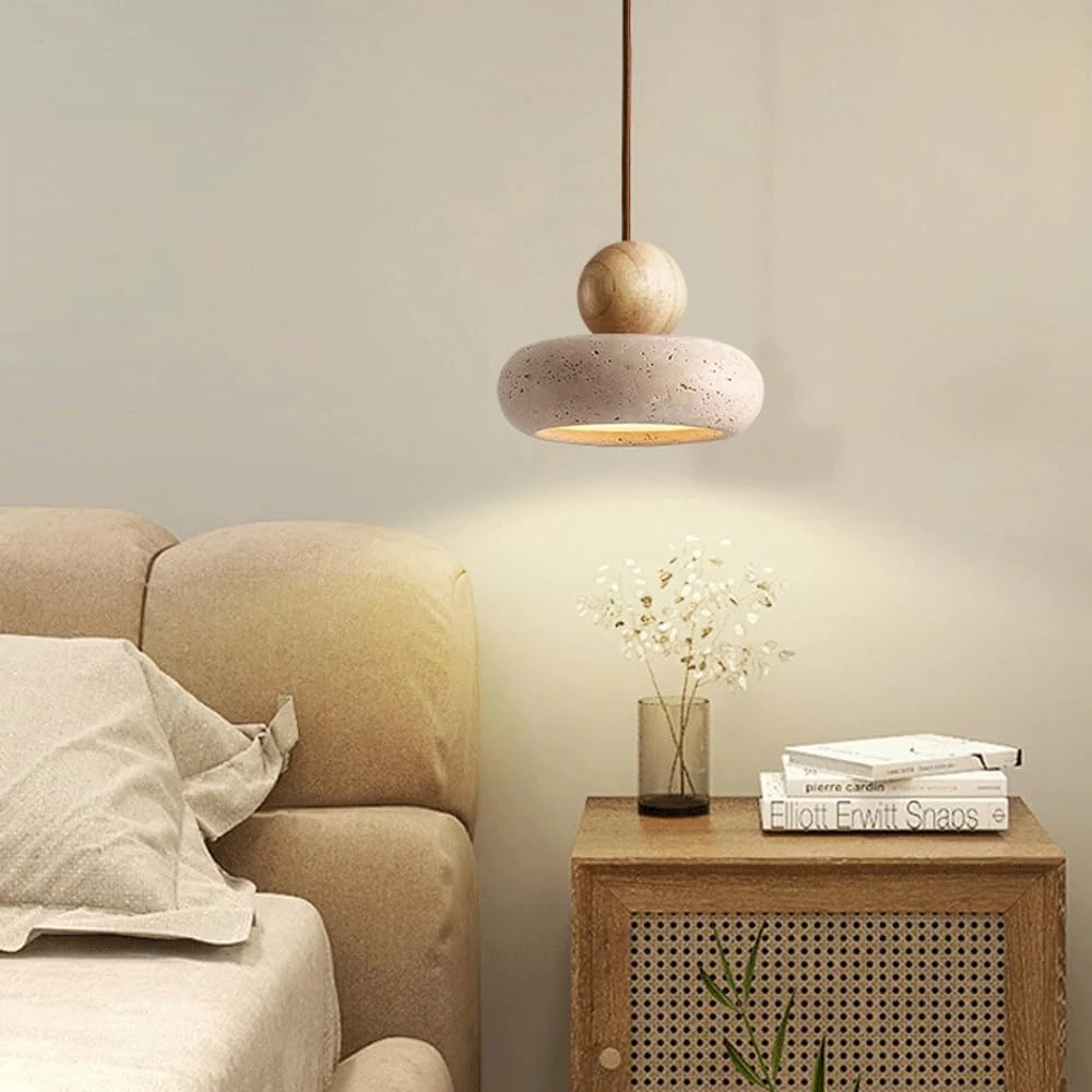 Alvione Bauhaus Luminária Suspensa de Pedra Natural Travertino At Ease Home Life