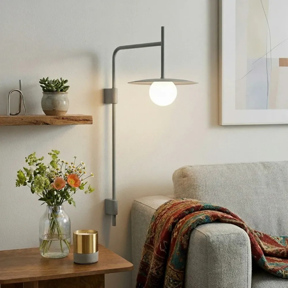 Aplique de Parede Minimalista Delphine com Braço Oscilante Branco At Ease Home Life