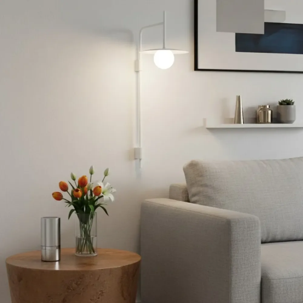 Aplique de Parede Minimalista Delphine com Braço Oscilante Branco At Ease Home Life