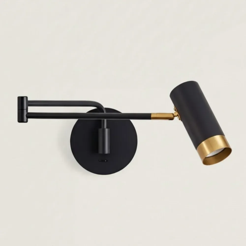 Arandela de Parede Industrial Amaryllis com Braço Oscilante Preto At Ease Home Life