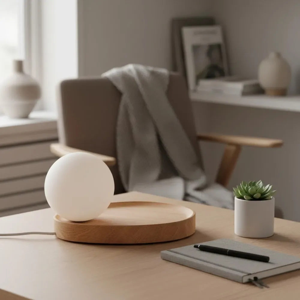 Candeeiro de Mesa Katri Minimalista com Globo Opalino At Ease Home Life