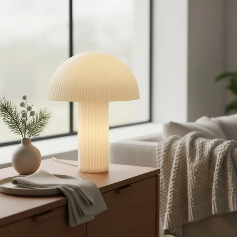 Candeeiro de Mesa em Vidro Opaline Curvona em Forma de Cogumelo At Ease Home Life