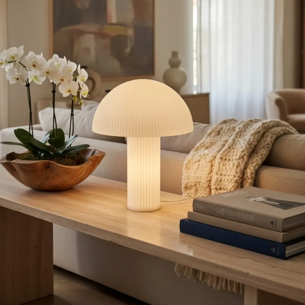 Candeeiro de Mesa em Vidro Opaline Curvona em Forma de Cogumelo At Ease Home Life