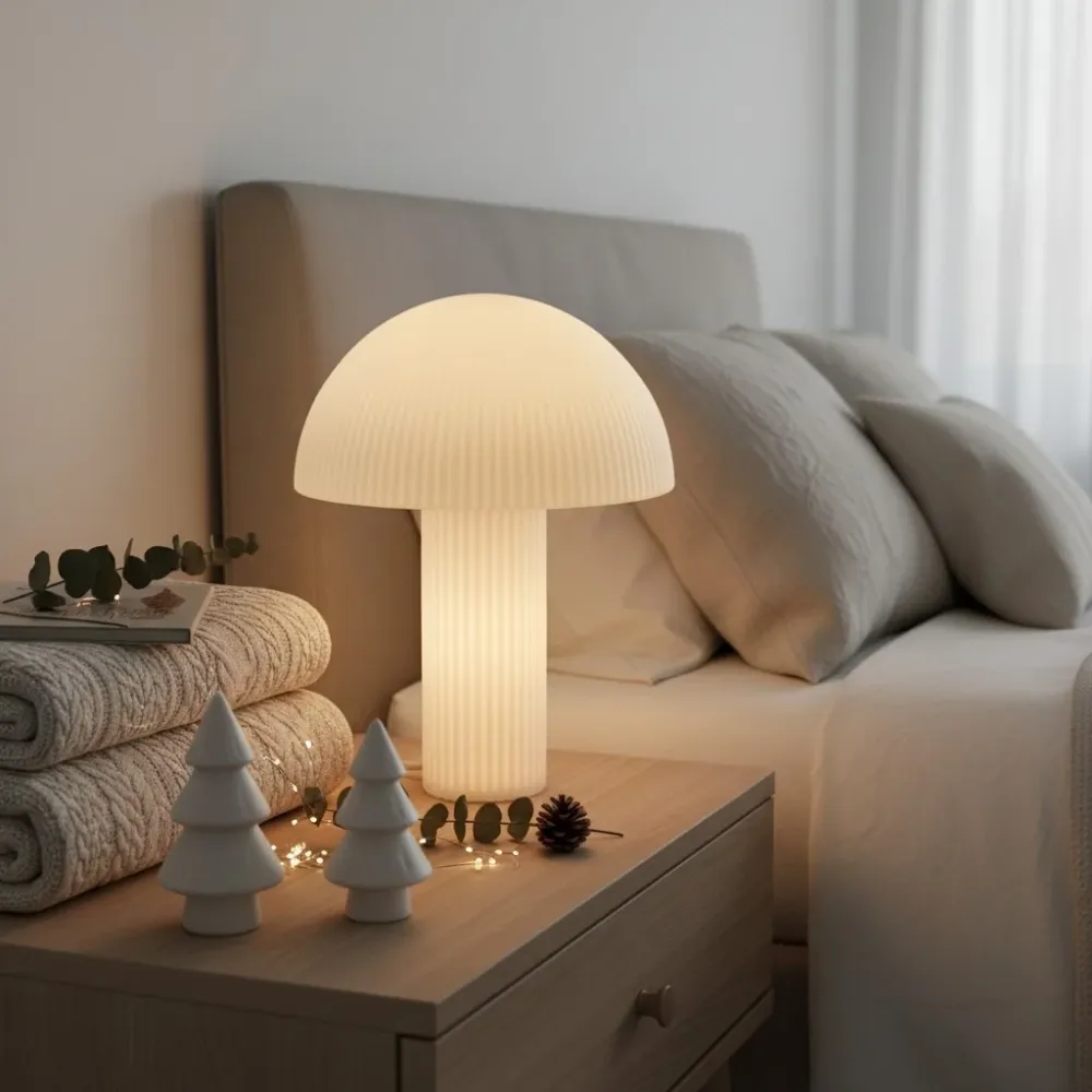 Candeeiro de Mesa em Vidro Opaline Curvona em Forma de Cogumelo At Ease Home Life