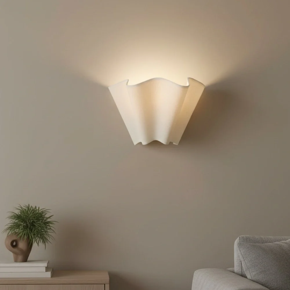 Candeeiro de Parede em Linho Floral Marfim Moderno Issac At Ease Home Life
