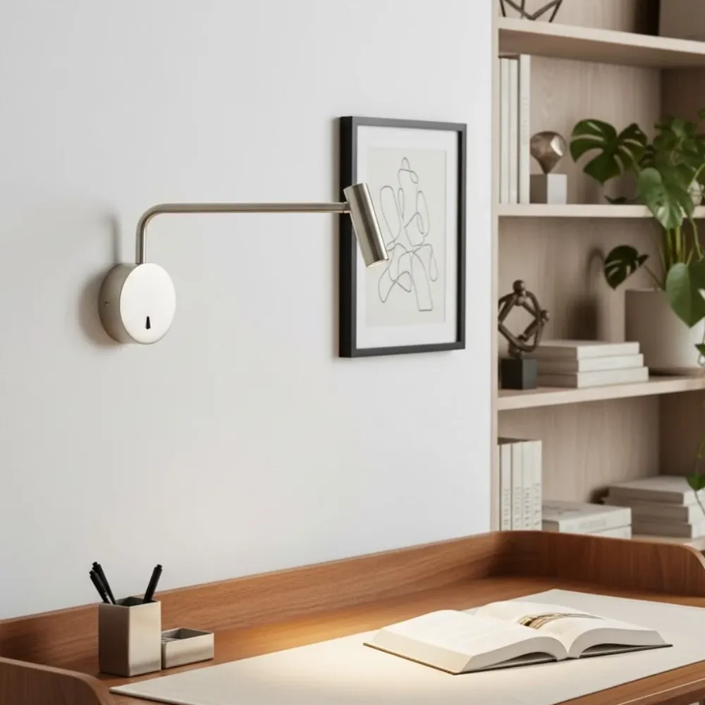 Candeeiro de Parede Moderno de Leitura em Metal Cressida Preto At Ease Home Life