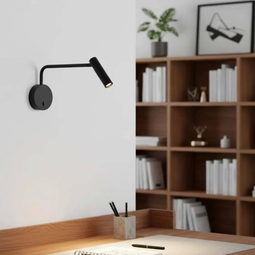 Candeeiro de Parede Moderno de Leitura em Metal Cressida Preto At Ease Home Life