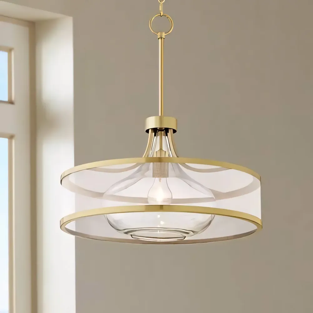 Candeeiro pendente de tambor em vidro de organza antiga Lirian At Ease Home Life