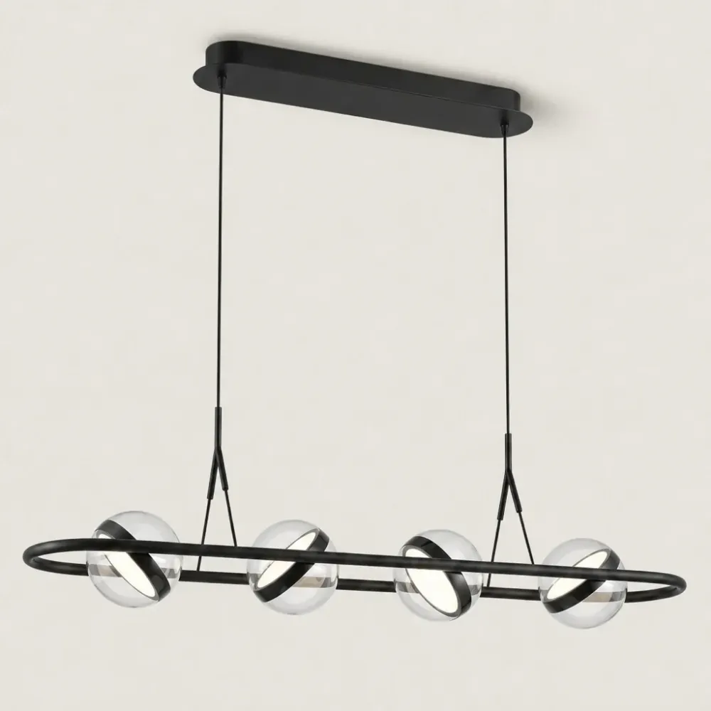 Candeeiro Suspenso Linear Moderno Vensora com Globo de Vidro Preto At Ease Home Life