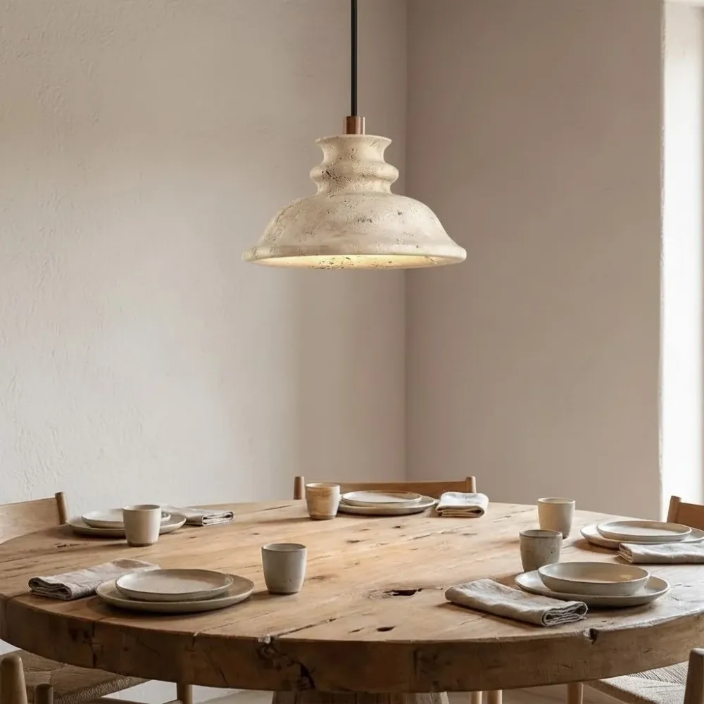 Candeeiro suspenso Maja Wabi-Sabi Bell em travertino Bege At Ease Home Life
