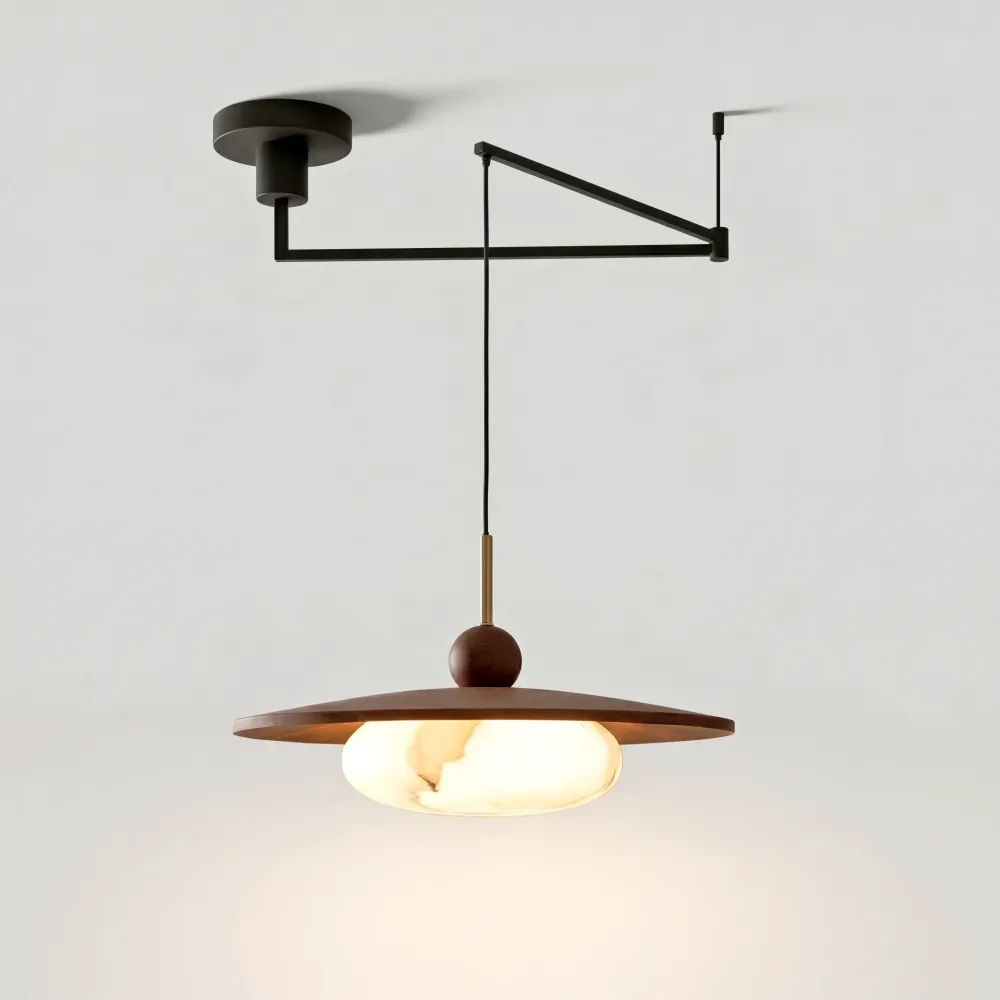 Candeeiro suspenso Tanja moderno com braço oscilante e imitação de alabastro Cor At Ease Home Life