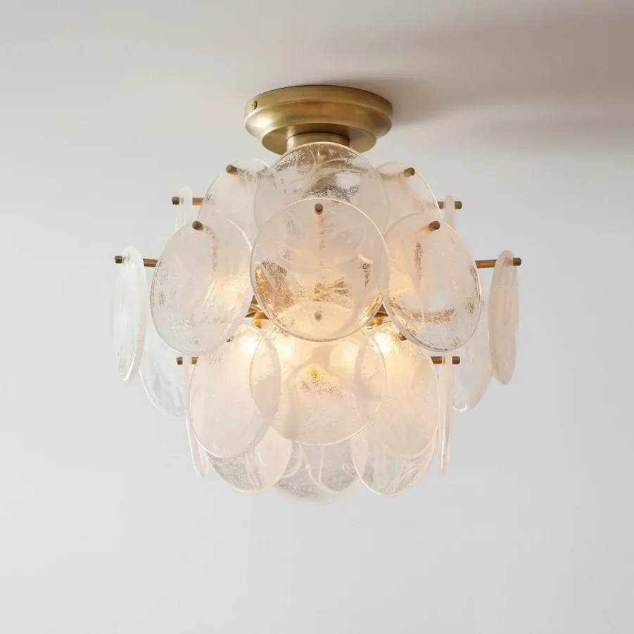 Candeeiro de Teto Moderno Madina com Disco de Vidro em Camadas At Ease Home Life