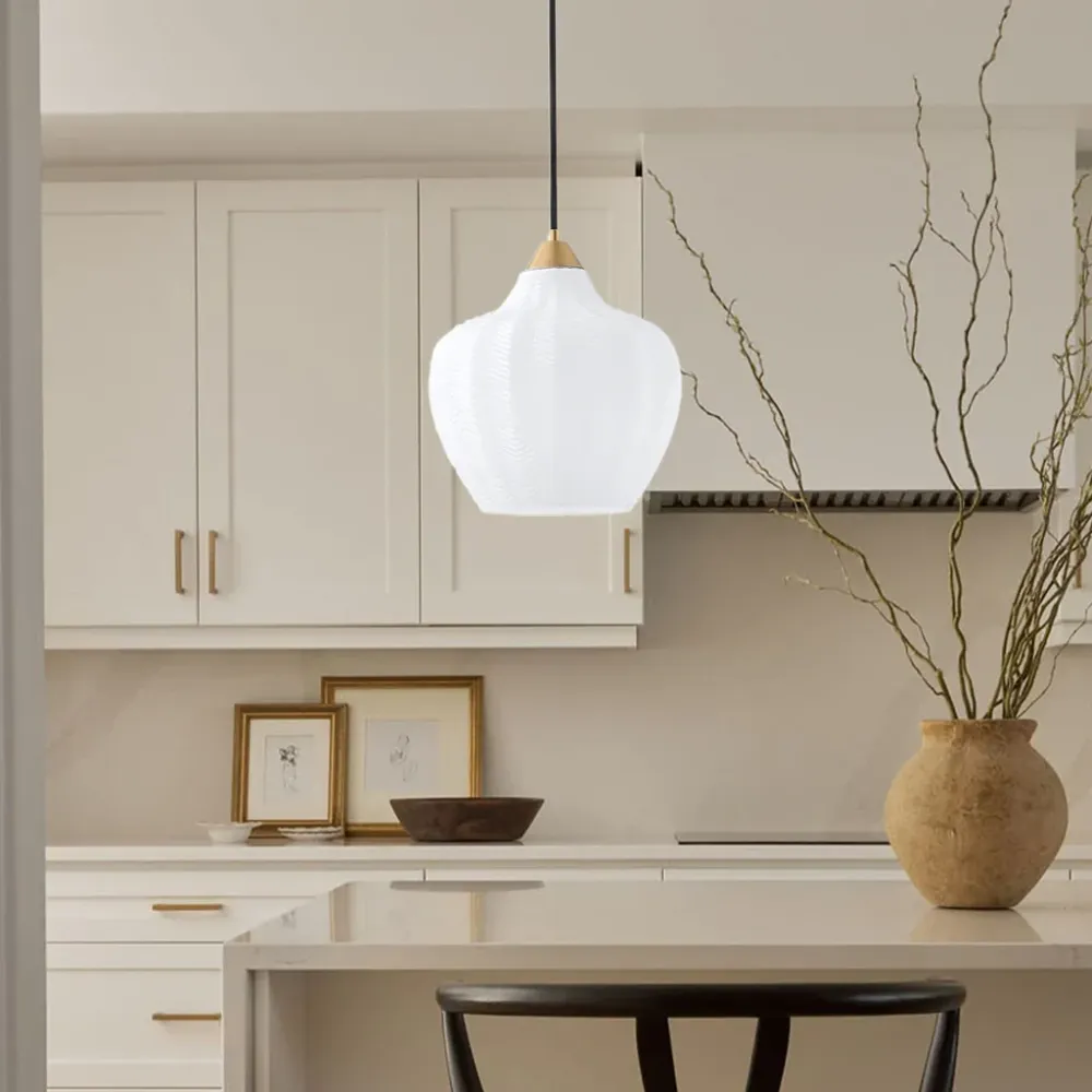 Candeeiro de Teto de Vidro Branco Fosco Riscado Retro Jemima At Ease Home Life