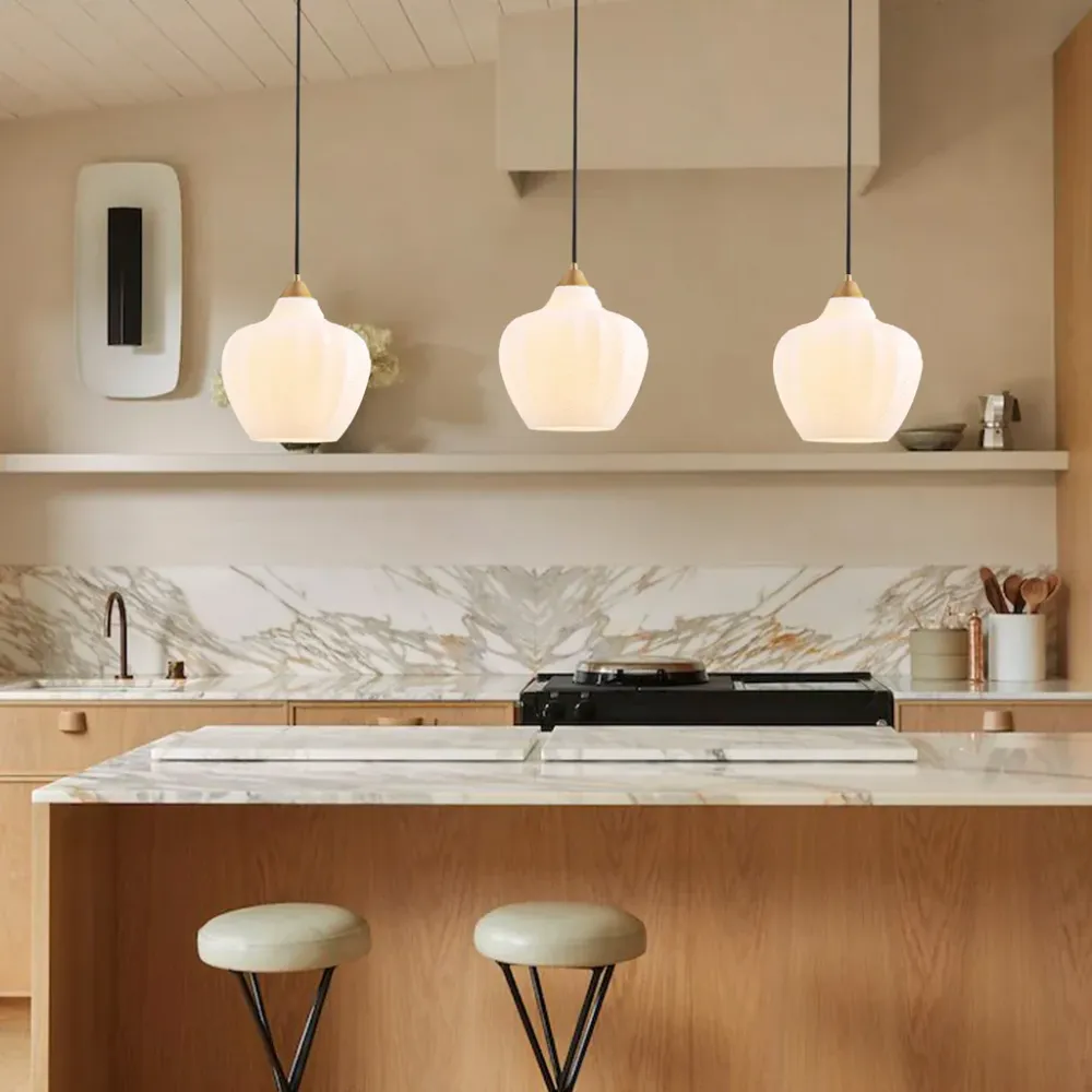 Candeeiro de Teto de Vidro Branco Fosco Riscado Retro Jemima At Ease Home Life