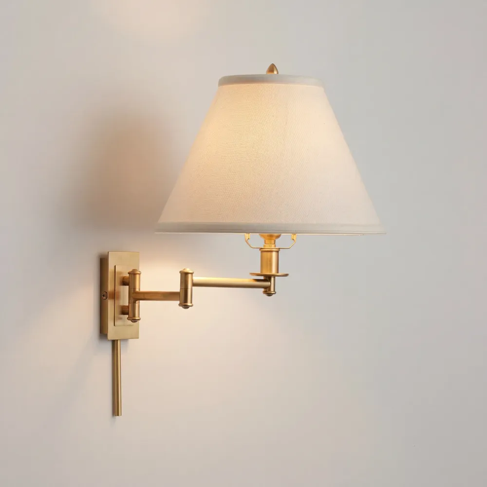 Lâmpada de Parede com Braço Oscilante em Metal e Abajur de Linho Arlington At Ease Home Life