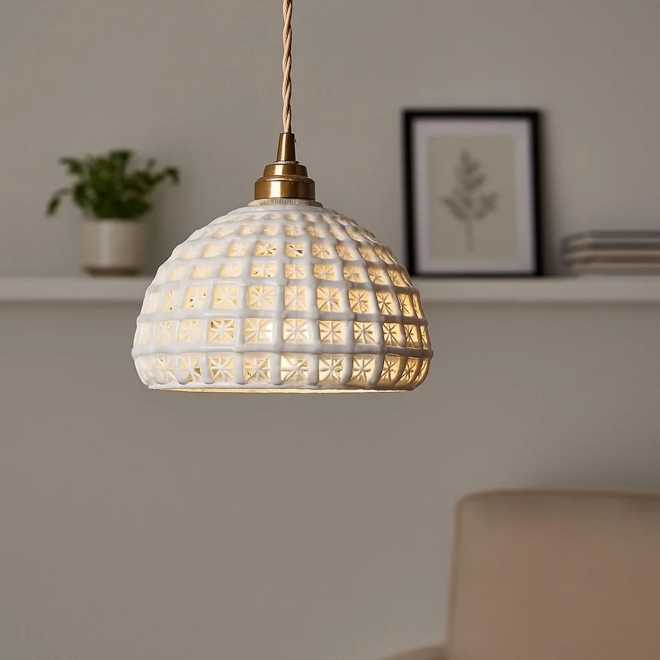 Lâmpada Suspensa Oval em Gaiola de Cerâmica Moderna Solena At Ease Home Life