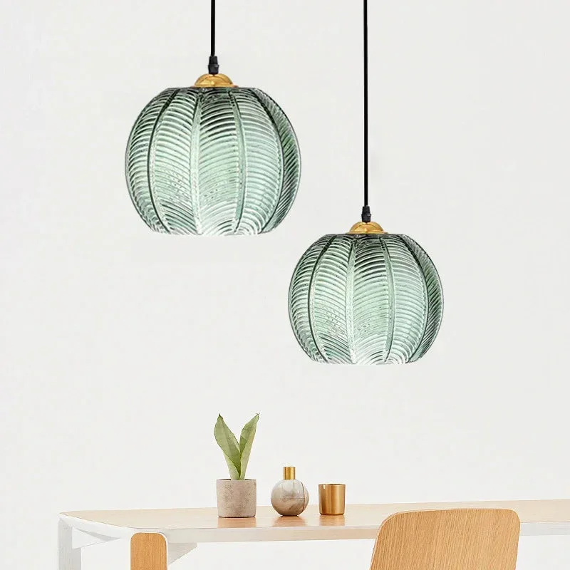 Luminária Pendente de Vidro com Folha de Palmeira Tropical Boho Gaia At Ease Home Life