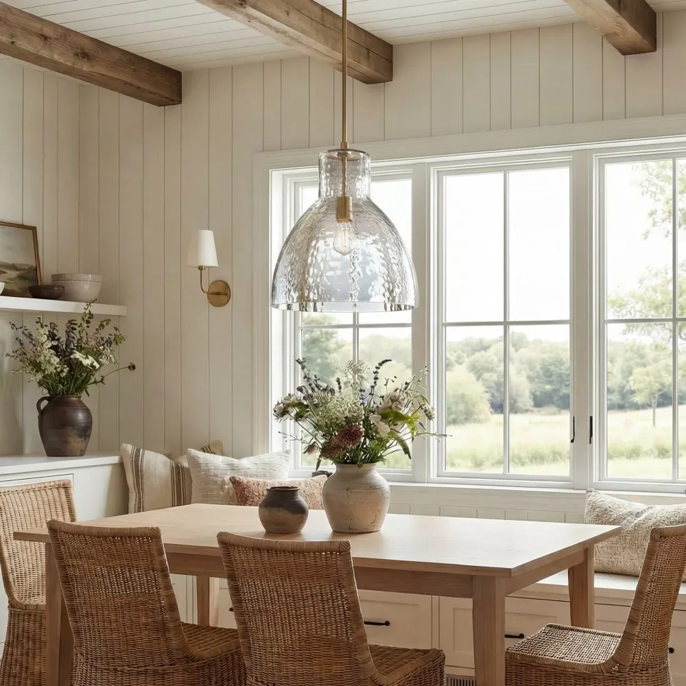 Luminária Pendente de Vidro Martelado Wynne Farmhouse At Ease Home Life