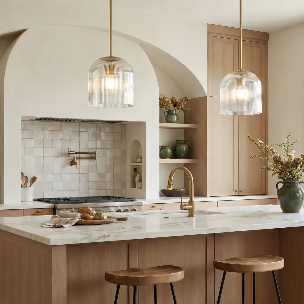 Luz Pendente de Vidro Canelado Cooper Ginevra Farmhouse At Ease Home Life