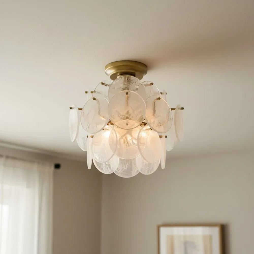 Luz de Teto Redonda de Vidro com Disco de Luxo Moderno Quinley At Ease Home Life