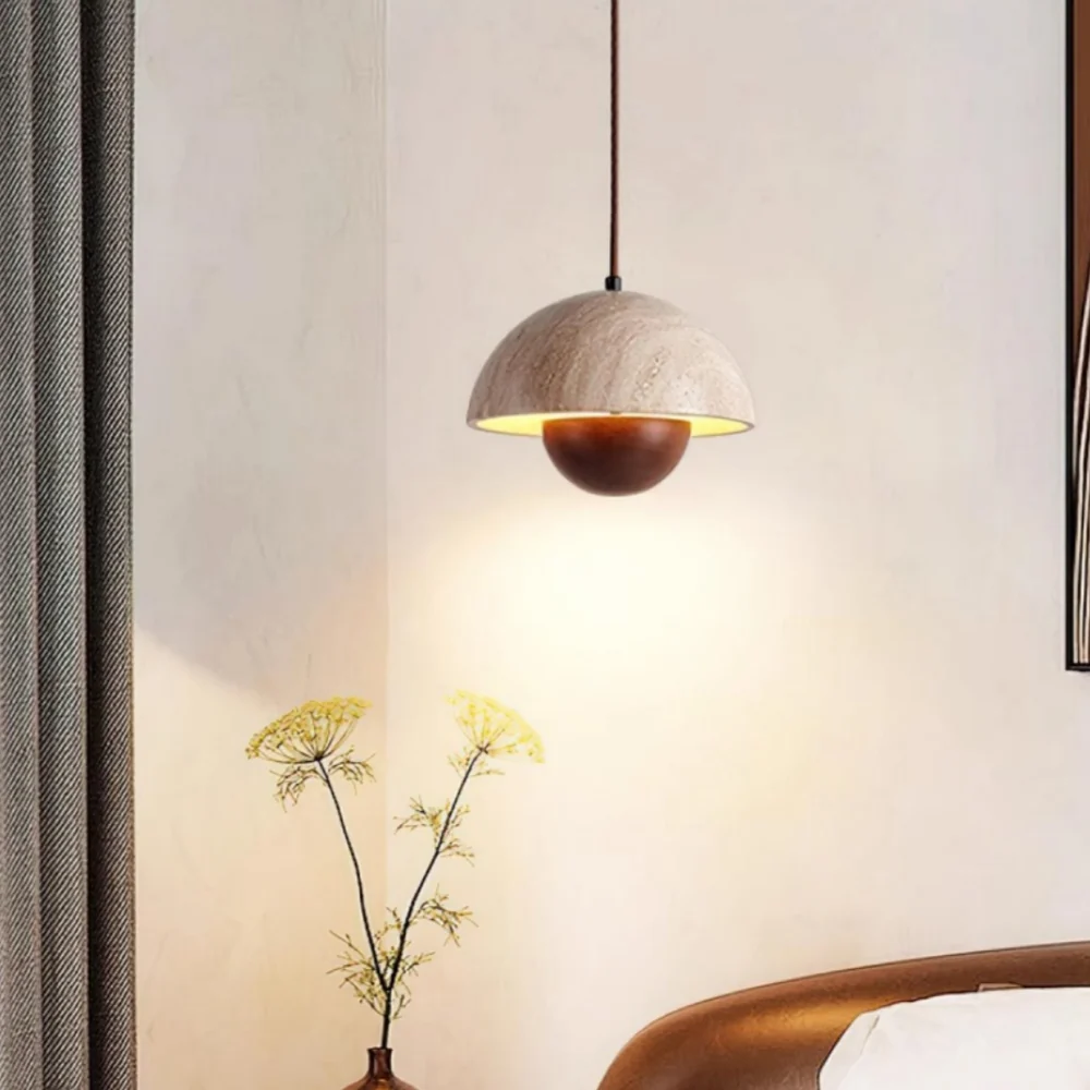 Lysandra Japandi Luminária Suspensa de Pedra Travertino At Ease Home Life