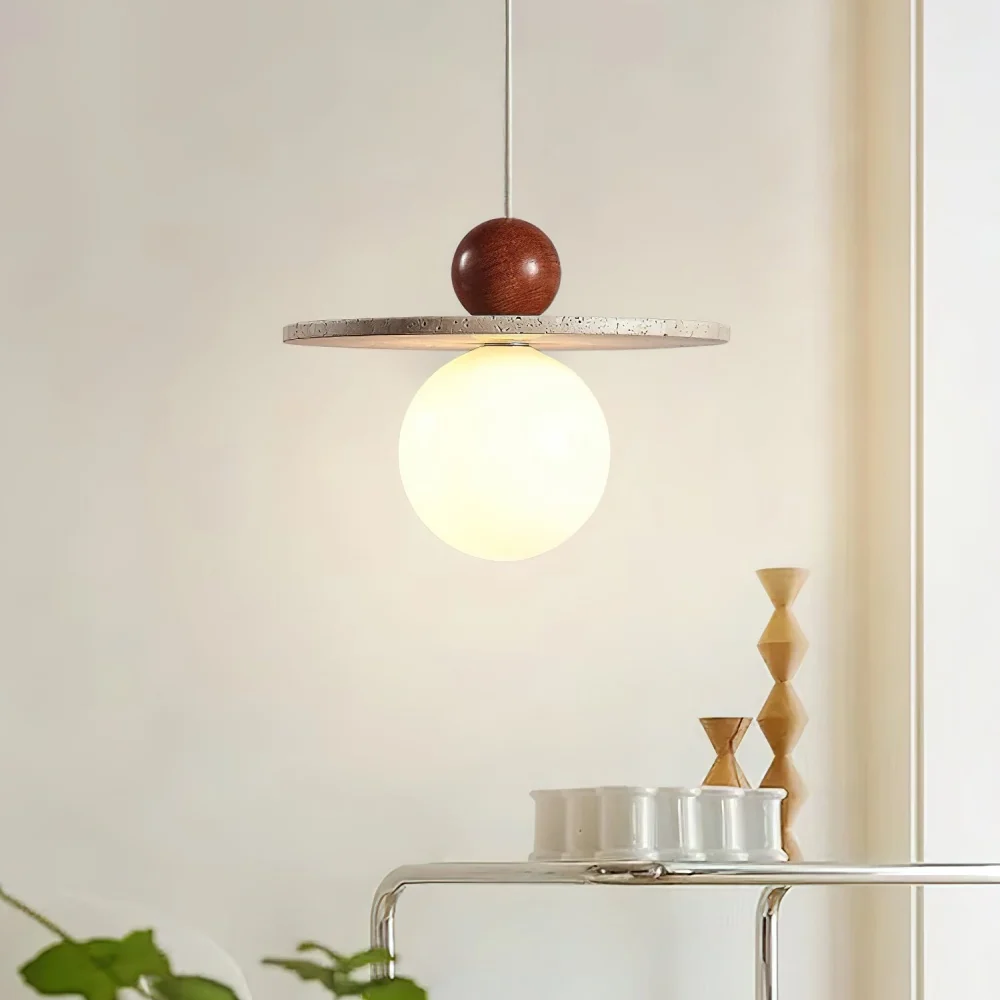 Lysira Escandinávia Lâmpada Pendente de Disco Esférico em Travertino At Ease Home Life