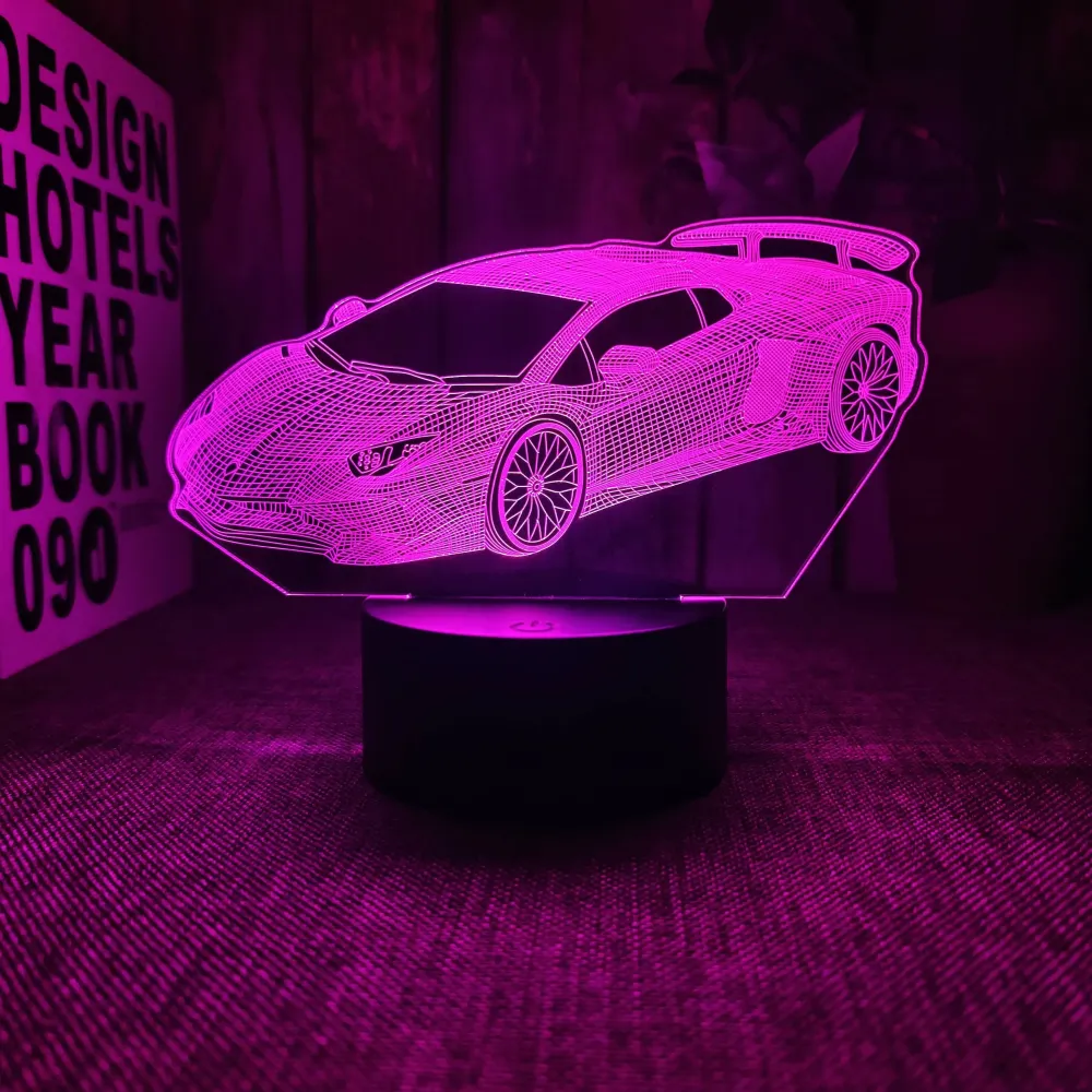 AutoLamp - Candeeiro Noturno 3D Sportauto com Controlo Tátil e USB