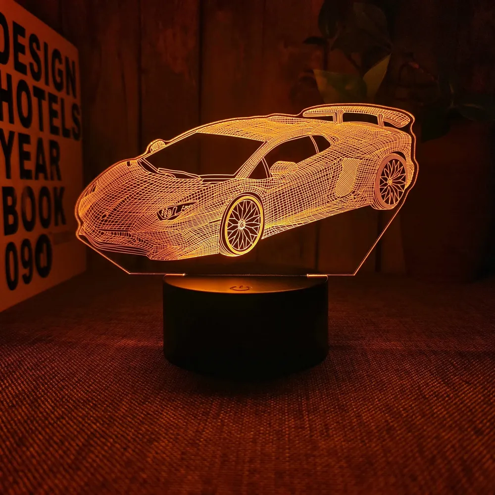 AutoLamp - Candeeiro Noturno 3D Sportauto com Controlo Tátil e USB