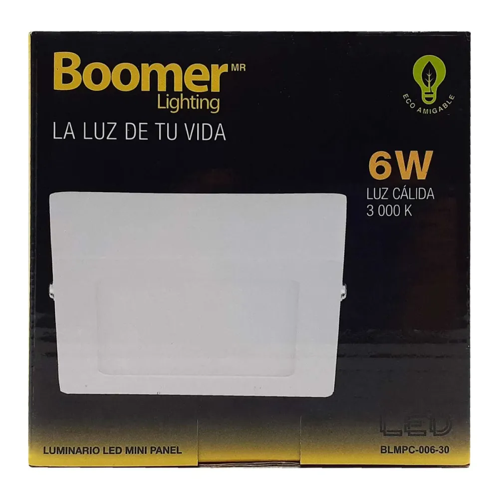 Luminario Mini Panel Led Cuadrado 6W 3000K Luz Calida Boomer