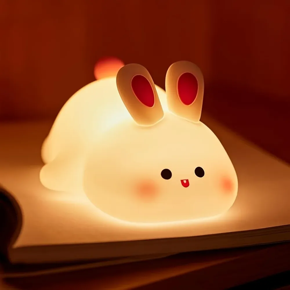 BunnyLight - Lâmpada Noturna de Coelhinho Fofo, Recarregável por USB com Funções Reguláveis