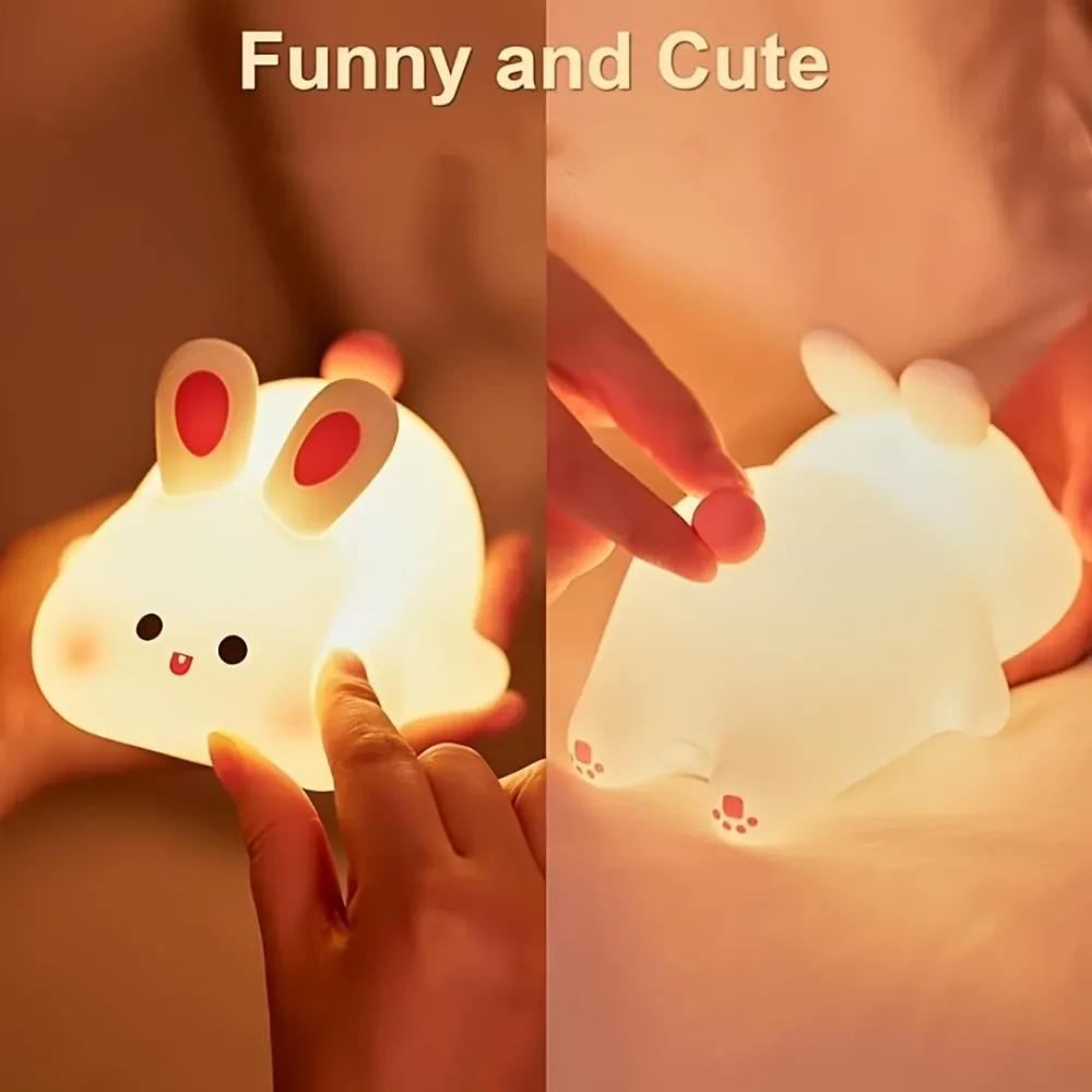 BunnyLight - Lâmpada Noturna de Coelhinho Fofo, Recarregável por USB com Funções Reguláveis