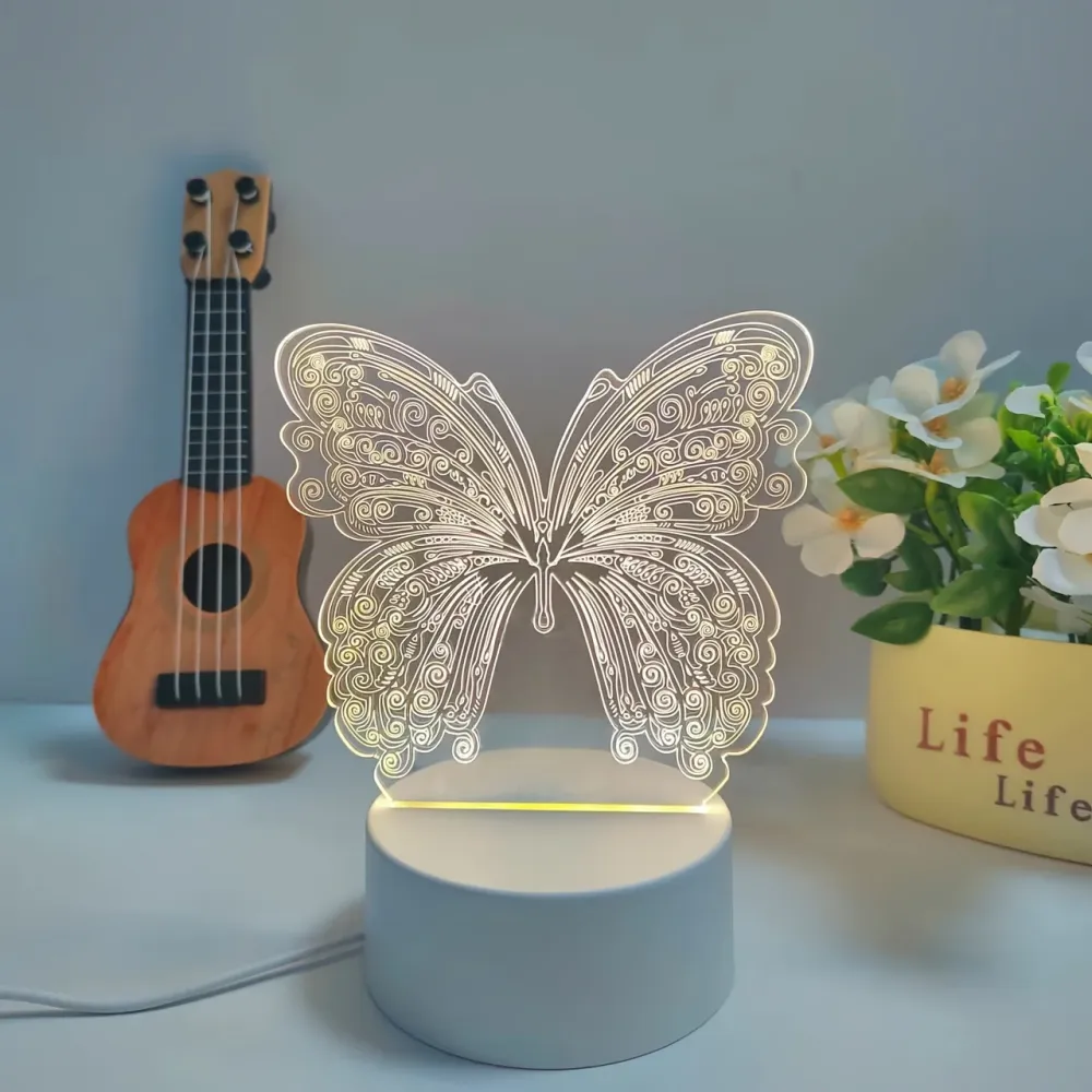 ButterflyGlow - Candeeiro Noturno LED 3D com Design Geométrico