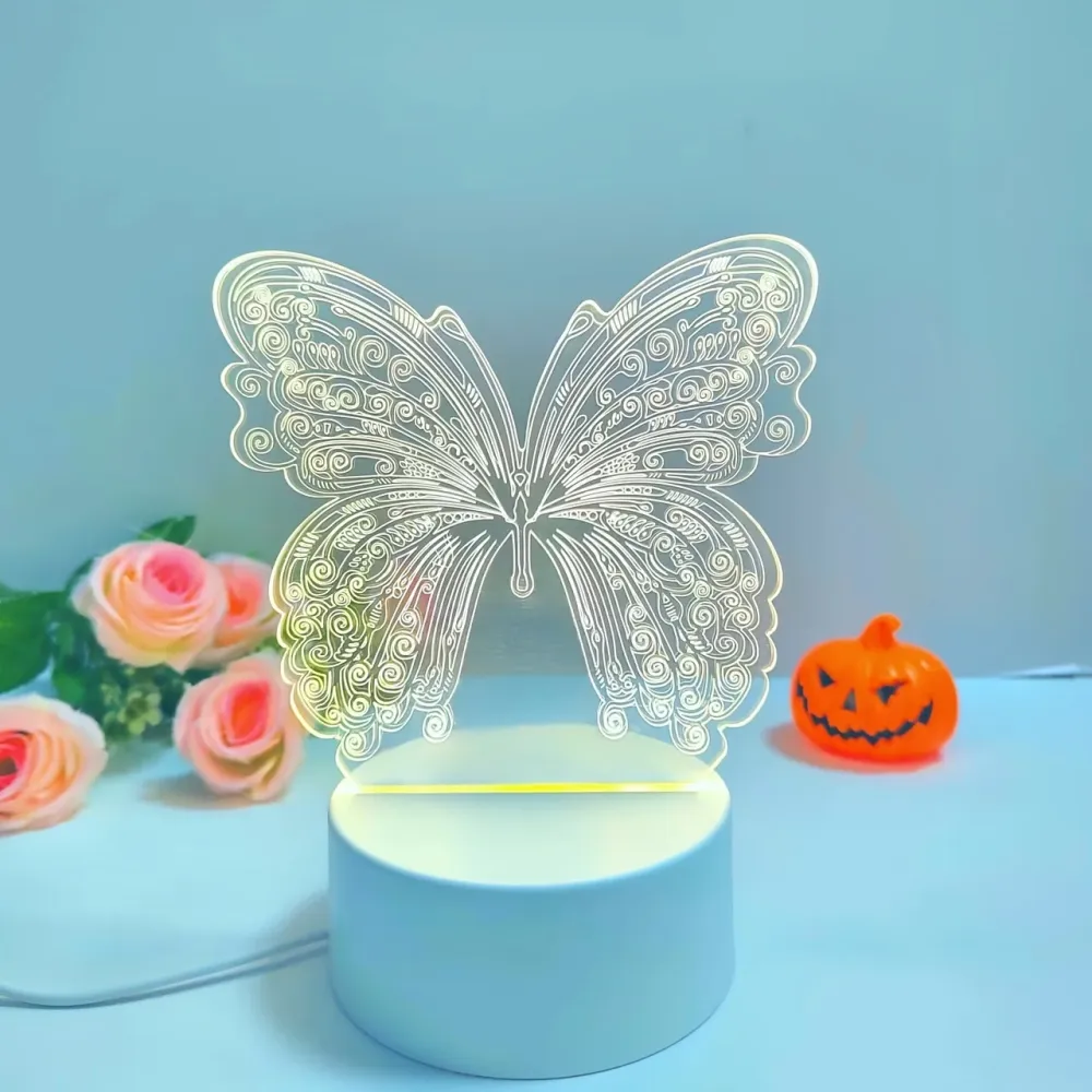 ButterflyGlow - Candeeiro Noturno LED 3D com Design Geométrico
