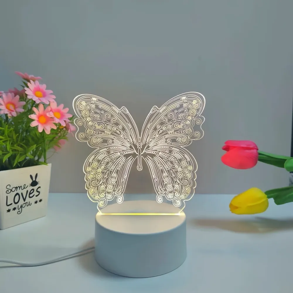 ButterflyGlow - Candeeiro Noturno LED 3D com Design Geométrico