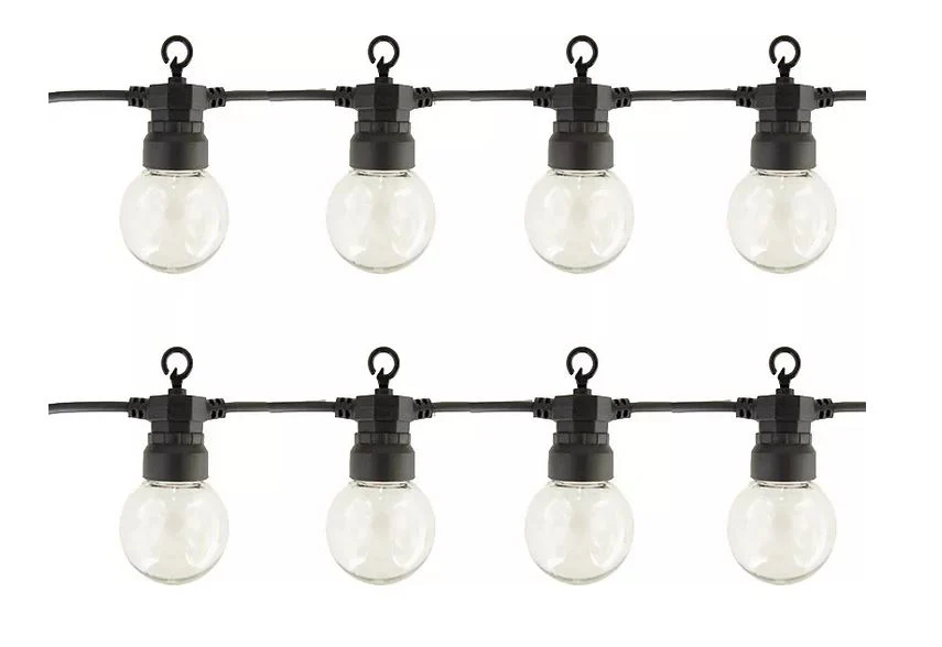 Cabo de arraial/grimalda de luzes com 20 lâmpadas G45 - 6W 2700K IP65 C/13 metros Pr