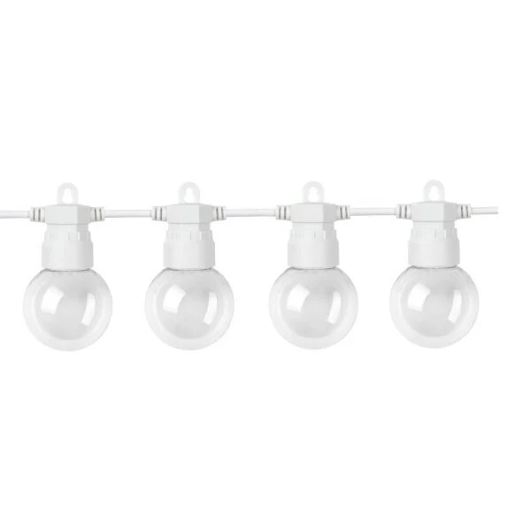 Cabo de arraial/grinalda de luzes com 10 lâmpadas G45 - 3W 2700k IP65 com 8 metros branco