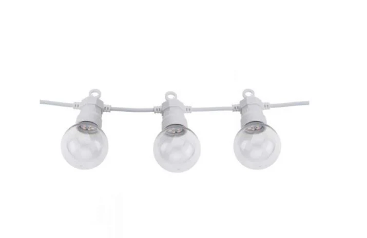 Cabo de arraial/grinalda de luzes com 10 lâmpadas G45 - 3W 2700k IP65 com 8 metros branco