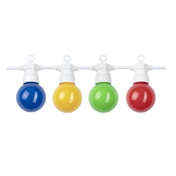 Cabo de arraial/grinalda de luzes com 10 lâmpadas G45 - 3W Coloridas IP 65 com 8 metros Branco