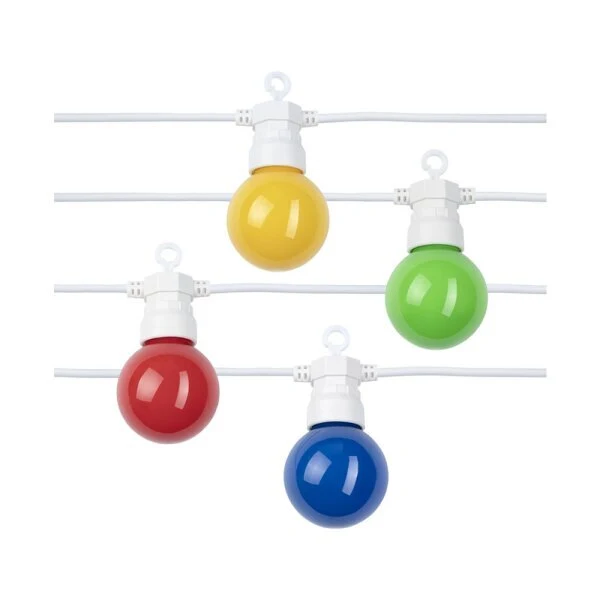 Cabo de arraial/grinalda de luzes com 10 lâmpadas G45 - 3W Coloridas IP 65 com 8 metros Branco