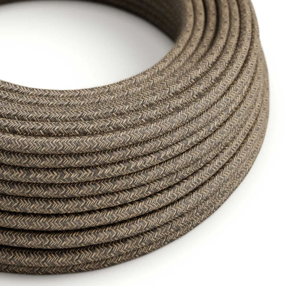Cabo elétrico resistente aos UV para exterior redondo revestido em linho natural Castanho SN04 - compatível com Eiva Outdo...