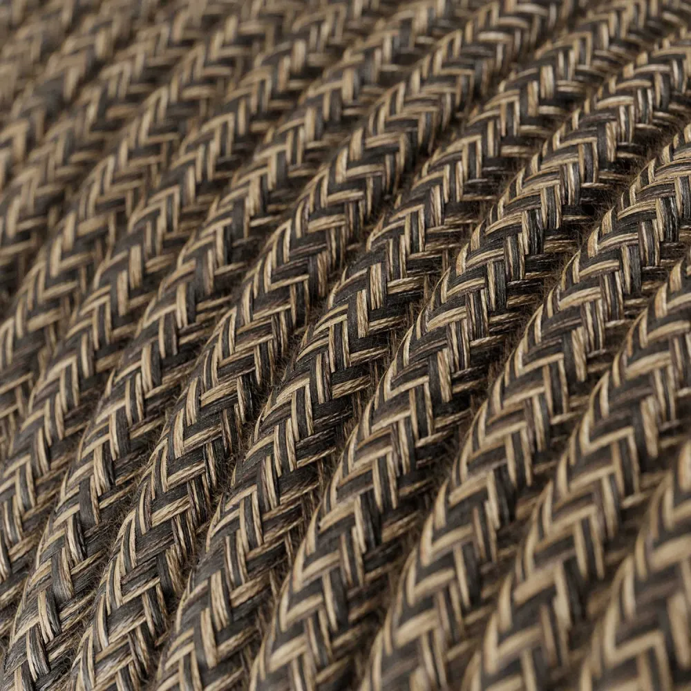 Cabo elétrico resistente aos UV para exterior redondo revestido em linho natural Castanho SN04 - compatível com Eiva Outdo...