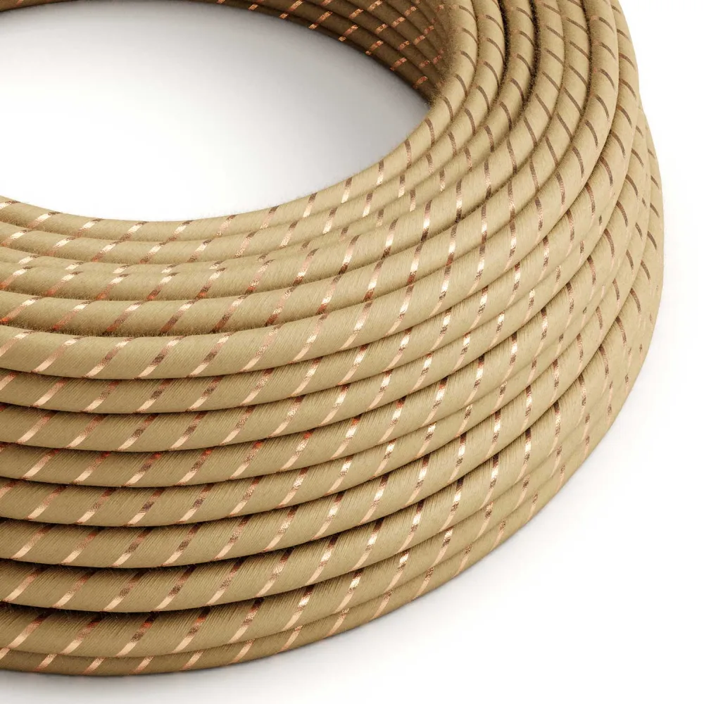 Cabo têxtil Bege em juta com fio de Cobre Vertigo - O Original Creative Cables, para decorações luminosas - ERR04