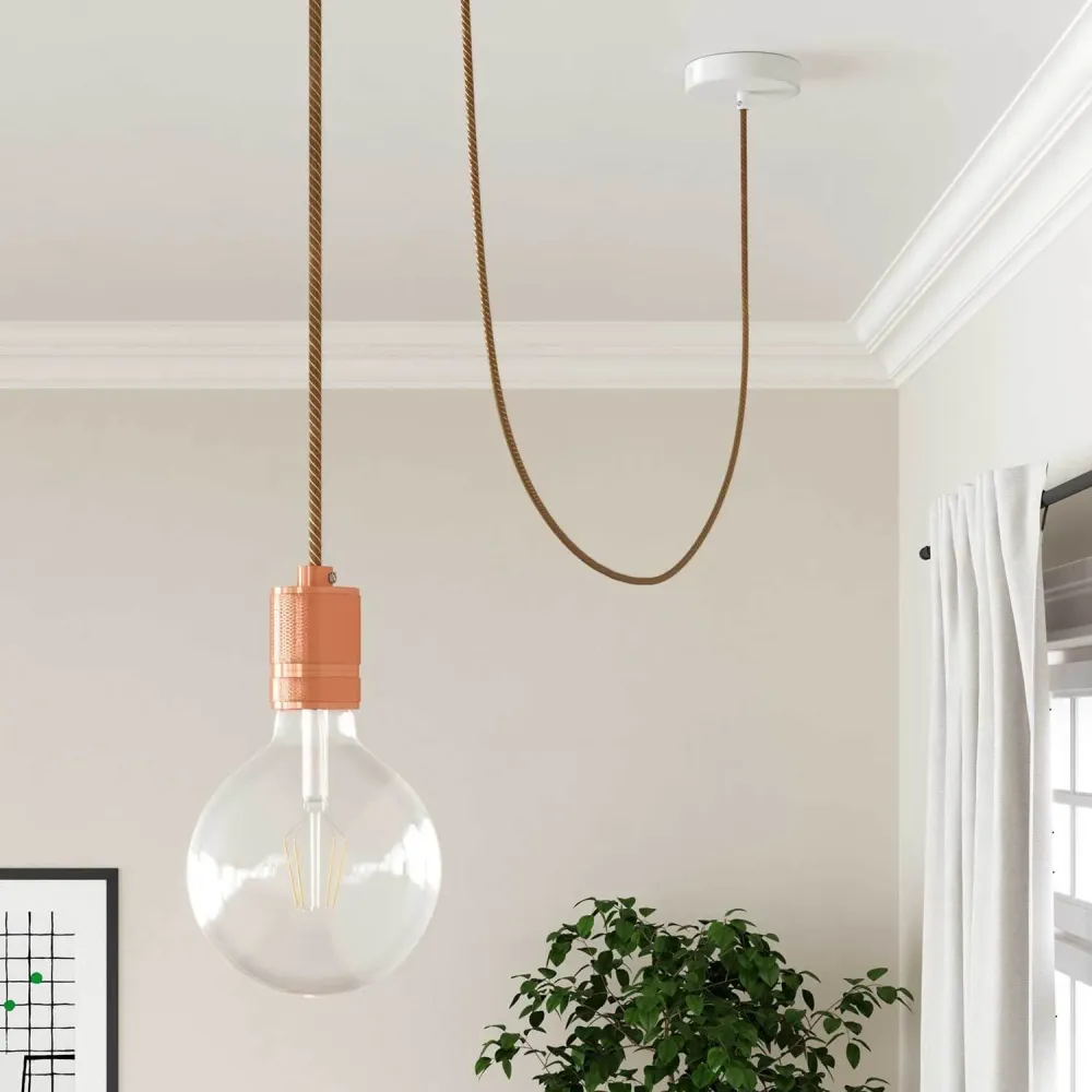 Cabo têxtil Bege em juta com fio de Cobre Vertigo - O Original Creative Cables, para decorações luminosas - ERR04